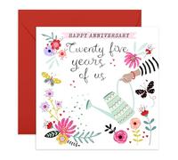 25th Wedding Anniversary Card Garden - 'Twenty Five Years Of Us Watering Can' - Gifts for Wife, Husband, Spouse, Partner, Other Half, Babe - Lifetime Relationship - Comes with Fun Stickers