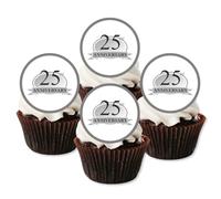 25th Wedding Anniversary Edible Cupcake Toppers - Wafer Card Cake Decorations for Silver Celebrations - 24 x 4cm/1.5 Inch UNCUT Discs