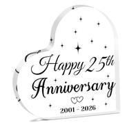 25th Wedding Anniversary for Couple Acrylic Sign for Desk 25 Years Wedding Gift for Couples Desk Decorative Sign 25 Years of Marriage Gifts for Husband Wife Dad Mum Friends Heart Shaped Plaque