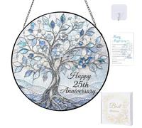 25th Wedding Anniversary Marriage Gifts,Silver Wedding Anniversary Stained Glass Suncatcher Keepsake for Couples, Wife, Husband, or Parents,25 Year Marriage Celebration Decoration（6.3 * 6.3in）