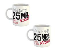 25th Wedding Anniversary Personalised Gifts for Couple - 25 Years Celebration Mr and Mrs Customised Mugs Set for Dad and Mum - Set of 2