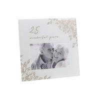 25th Wedding Anniversary Photo Frame Pale Grey Glass Gold Floral Detailing Gift