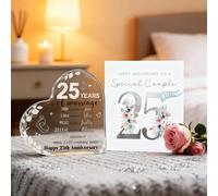 25th Wedding Anniversary Plaque, Heart-Shaped Acrylic Plaque with Card, Silver Anniversary Wedding Gifts for Couple Husband Wife Anniversarys Decorations