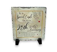 25th Wedding Anniversary Slate for a Special Couple - Handcrafted Natural Slate Plaque with Stand - Romantic Keepsake - 15cm x 15cm
