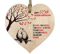 25th Wedding Anniversary Wooden Heart Plaque, Light Wood Sign Keepsake, Celebrate Silver Anniversary Wife Husband Boyfriend Girlfriend, Plaque with Quotes Gifts from the Kids