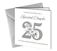 25th Wedding Silver Anniversary Card, Unique Design, 'To a Special Couple' Congratulations Blank Inside Metalic Silver Envelope 400gsm Thick Card #1873