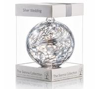 25th Wedding Silver Glass Friendship Ball 10cm, Hanging Ornament Keepsake for Couple, Unique, Gift Boxed Decoration