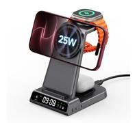 25W Fast Magnetic Wireless Charger for iPhone 18 Pro/18 Pro Max/Duo/17 | 5W Fast Charging for Apple Watch, 3 in 1 Charging Station Compatible MagSafe, Digital Clock, with 45W Adapter, SwanScout C02M