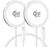 25W Fast Wireless Charger Pad：Magnetic Ultra-Slim Wireless Charger Compatible for Apple iPhone 16e 16 15 14 13 12 Series for AirPods 4 3 2 Pro - Charging Pad for Travel Game Gifts, 2-Pack White