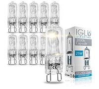 25W G9 Halogen Light Bulbs, 2 Pin Design - 10 Pack of Small Capsule Bulbs - Dimmable for Overhead Spotlights, Lamps, Ceiling, Bathroom, Oven, Kitchen Lights - 25w, 240 Volt, 320 Lumens, 2700k