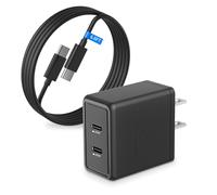 25W Super Fast Charger for Samsung Galaxy A16 A15 A14 5G A55 A54 A53 A52 A42 A32 A31 A41 A51 A71 A21S A23 A34 A03S A24 A23, Dual USB C Ports Travel Adapter with 6.6FT Type C Cable Cord