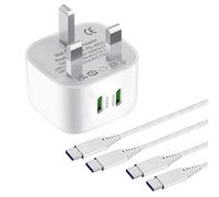 25W Super Fast Charging Plug and Cable,Dual USB C Port Charger for Samsung Galaxy S24/S23/S23 Plus/S23 Ultra/S23 FE/S20,A34 A15 A55 A25 5G/A33 A23 M23 M33 M53;Z Fold 4 5,3 Pin UK Phone Charge Adapter