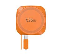 25W Wireless Charger with Retractable USB-C Cable, Fast Qi2.2 Magnetic Charger Compatible MagSafe for iPhone 17/16/15/14/13/12/Airpods pro,Foldable Portable 25W Wireless Charging Pad, Orange