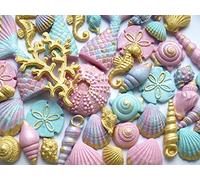 25x Edible Seashells, Rainbow Mermaid Tail - Fondant Cupcake Cake Toppers Decoration