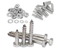 25x M5 x 40mm A2 Stainless Steel Coach Screw with Nylon Wall Plug & Washer Hex Hexagon Head Wood Screws Lag Bolts Wood Masonry Brick Wall Fixing Lag Screw Bolts for Fencing Aerial Shelves