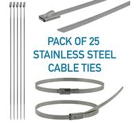 25x Stainless Steel Cable Ties 4.6mm Wide - 90kg Load, 9 Lengths 125-840mm
