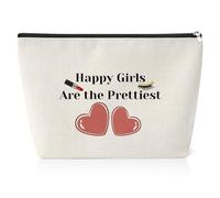 25X17CM Inspirational Makeup Bag for Sister Friends Happy Girls are The Prettiest Inspirational Quotes Gift Cosmetic Bag for Women Girls Friendship Gift Christmas Birthday Gift Makeup Travel Pouch