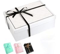 25x18x9cm Gift Box Set with Lid - Textured Foldable Gift Packaging Includes Card, Shred & Ribbon | Wedding, Birthday & Valentine's Day Favor Box