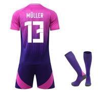 (26(140-150CM)) 24/25 Germany Away Purple Activewear Print 13 Muller Football Fans Training Shirt Set For Kids And Adult