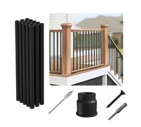 26"-15Pack Aluminum Deck Balusters Hollow Round Deck Railing Spindles Matte Coated Black for Wood and Composite Deck Indoor Outdoor