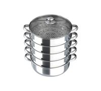 26/28/30CM 5 Tier Stainless Steel Steamer Pan with Vented Glass Lid, Food Steamer for Vegetable Dumpling (Silver, 30cm)