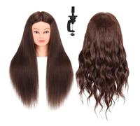 26"-28" 80% Human Hair Mannequin Head Mannequin Head for Braiding Styling Practice with Clamp Stand and Tool Dark Brown