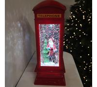 26.5cm Premier Christmas Water Spinner Telephone Box Design with Santa Scene Dual Power Samuel Alexander Red One Size