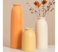 26.6cm Set of 3 Small Ceramic Vases for Home Decor & Table Centrepieces, Rustic Farmhouse Style, Mini Decorative Vases (Orange Mix)
