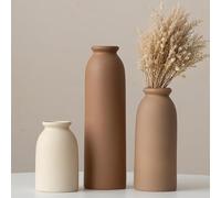 26.6cm Set of 3 Small Ceramic Vases for Home Decor & Table Centrepieces, Rustic Farmhouse Style, Mini Decorative Flower Vases (Earth Tone L)