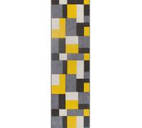 (26. 8425I Box - Yellow / Grey, Hallway Runner : 60 x 230 cm) Modern Geometric Floral Abstract Area Rugs Check Multi Coloured Non Slip Runner
