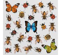 26 Beautiful Butterfly Bees Ladybirds and Beetles Static Cling Window Stickers - Double-Sided Window Clings for Glass Windows