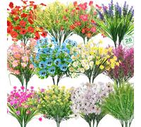 26 Bundles 13 Style Artificial Flowers for Outdoors Multicolor Fake Flowers Plastic Plants Faux Lavender Pansies UV Resistant for Spring Summer Garden Patio Hanging Planter Window Box Vase Decor
