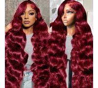 26" Burgundy Red Human Hair Wigs 26" 180% 13x6 HD Clear Glueless Wine Red Human Hair Wigs with Lace
