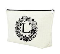 26 Capital Alphabet with Floral Makeup Bag Initial Letter Gift A-Z Zipper Pouch Monogram Personalized Letter Cosmetic Bag Wedding Graduation Christmas Birthday Gifts for Teacher Friend Bridesmaids (L)