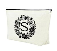 26 Capital Alphabet with Floral Makeup Bag Initial Letter Gift A-Z Zipper Pouch Monogram Personalized Letter Cosmetic Bag Wedding Graduation Christmas Birthday Gifts for Teacher Friend Bridesmaids (S)