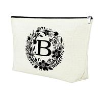 26 Capital Alphabet with Floral Makeup Bag Initial Letter Gift A-Z Zipper Pouch Monogram Personalized Letter Cosmetic Bag Wedding Graduation Christmas Birthday Gifts for Teacher Friend Bridesmaids (B)