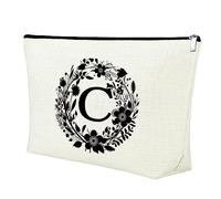 26 Capital Alphabet with Floral Makeup Bag Initial Letter Gift A-Z Zipper Pouch Monogram Personalized Letter Cosmetic Bag Wedding Graduation Christmas Birthday Gifts for Teacher Friend Bridesmaids (C)