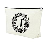 26 Capital Alphabet with Floral Makeup Bag Initial Letter Gift A-Z Zipper Pouch Monogram Personalized Letter Cosmetic Bag Wedding Graduation Christmas Birthday Gifts for Teacher Friend Bridesmaids (J)