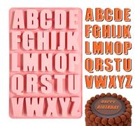 26 Cavities Alphabet Mold, Silicone Letter Stencils Nonstick Letters Chocolate Stencils Silicone Large Depth Alphabet Crayon Trays for Chocolate Cake Biscuit Candy Resin Concrete (Pink)