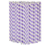 26 cm Extra Long Disposable Paper Straws - 0.6 cm Diameter, Purple/White Striped, Pack of 100