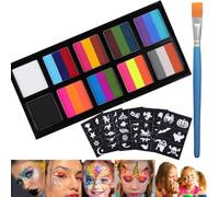 26-Color Face Paint Kit for Kids & Adults - Water-Based Halloween Makeup Palette, Safe & Non-Toxic - Rainbow Body & Face Painting Set with Brush, 5 Stencils (44 Patterns) for Festivals & Cosplay