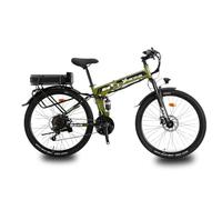 26" Folding Electric Mountain Bike - EMTB with 21 Speeds, Dual Disc Brakes, Lightweight Aluminium Frame, 250W Motor, 36V Battery - Mountain Bike G4 in Army Green