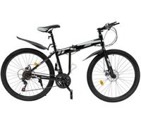 26" Folding Mountain Bike - 21 Speed, Dual Disc Brake, High-Carbon Steel Frame, 330lbs Capacity, Adjustable Seat for Men & Women, Perfect for Urban Commuting & Travel