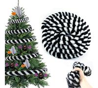 26 FT Christmas Sandworm Tree Ornament Nightmare Spooky Black White Faux Fur Ribbon Hanging Worms Decoration for Xmas Christmas Tree
