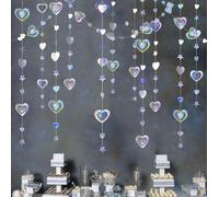 26 ft Iridescent 3D Heart Twinkle Star Garland Holographic Paper Streamer Banner for Birthday Mother's Day Party Decoration Supplies
