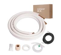 26 FT Mini Split Line Set 1/4" & 1/2" O.D Copper Pipes Tubing and 3/8" White Thickened PE Insulation Coil, for Mini Split Air Conditioning or Heating Pump Equipment and HVAC with Flared Nuts.