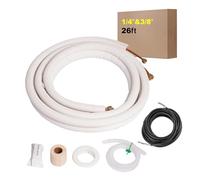 26 FT Mini Split Line Set 1/4" & 3/8" O.D Copper Pipes Tubing and 3/8" White Thickened PE Insulation Coil, for Mini Split Air Conditioning or Heating Pump Equipment and HVAC with Flared Nuts.