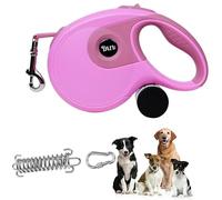 26 ft Retractable Dog Leash with Dispenser and 3 Pieces Poop Bags, Retractable Dog Leash for Small Medium Large Dogs up to 110lbs, Heavy Duty Design with Anti-Slip Handle (26FT-Pink)