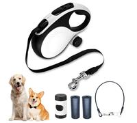 26-ft Retractable Leash with chew-Resistant Cable for Medium to Large Dogs Weighing up to 110 pounds, Strong Nylon Strap That Won't Tangle, one-Hand Brake,360° Anti-tangling.(White, 26Ft)