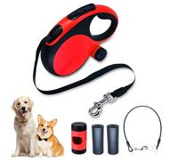 26-ft Retractable Leash with chew-Resistant Cable for Medium to Large Dogs Weighing up to 110 pounds, Strong Nylon Strap That Won't Tangle, one-Hand Brake,360° Anti-tangling.(Red, 26Ft)